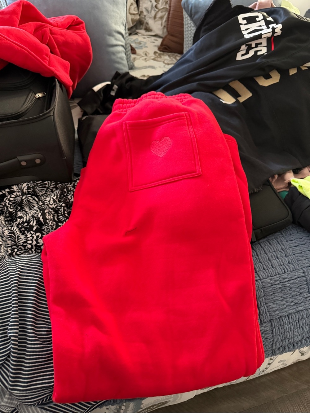 Comfrt Red Fleece Sweatpants with Heart Patch